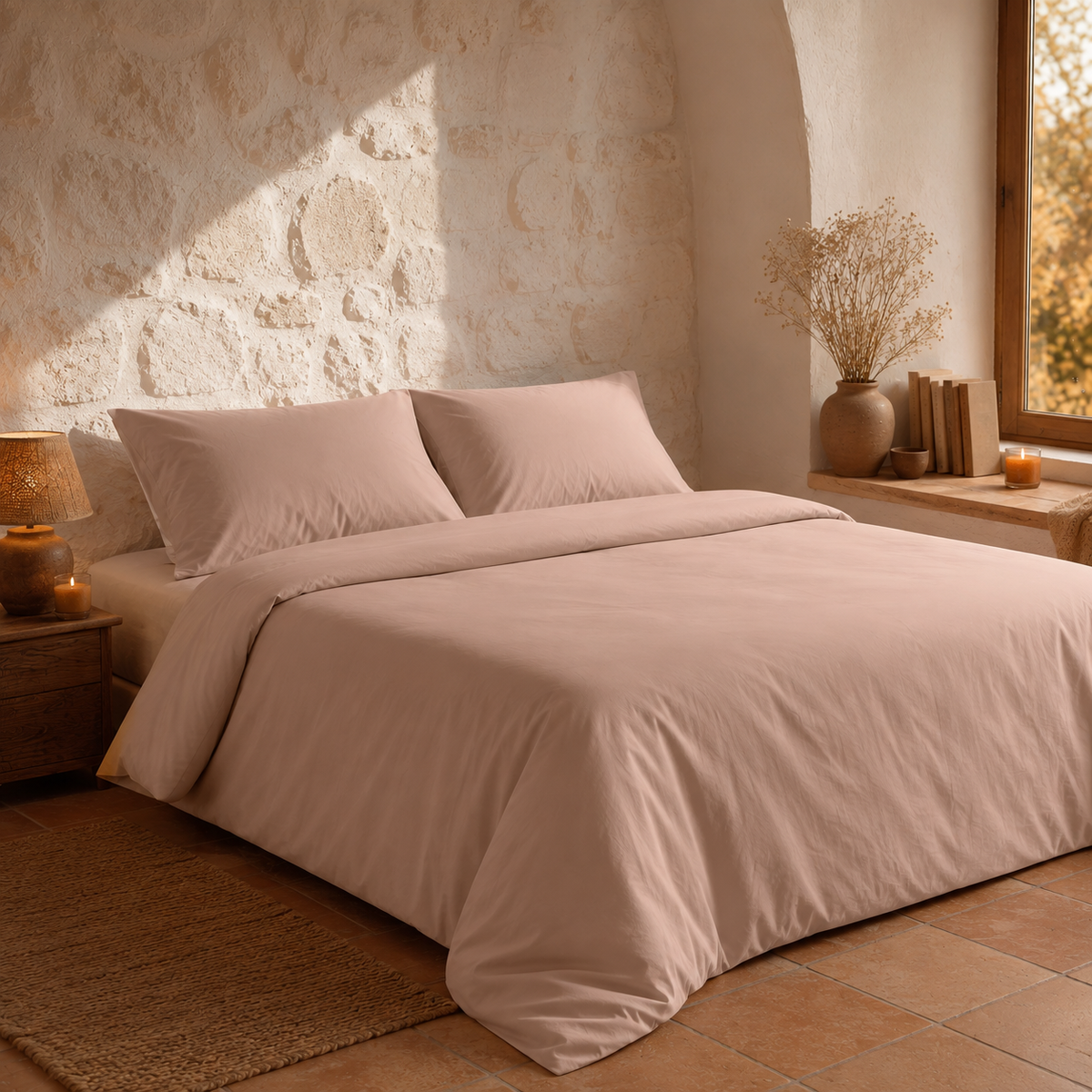 Housse de couette ROSE POUDRE 100% coton